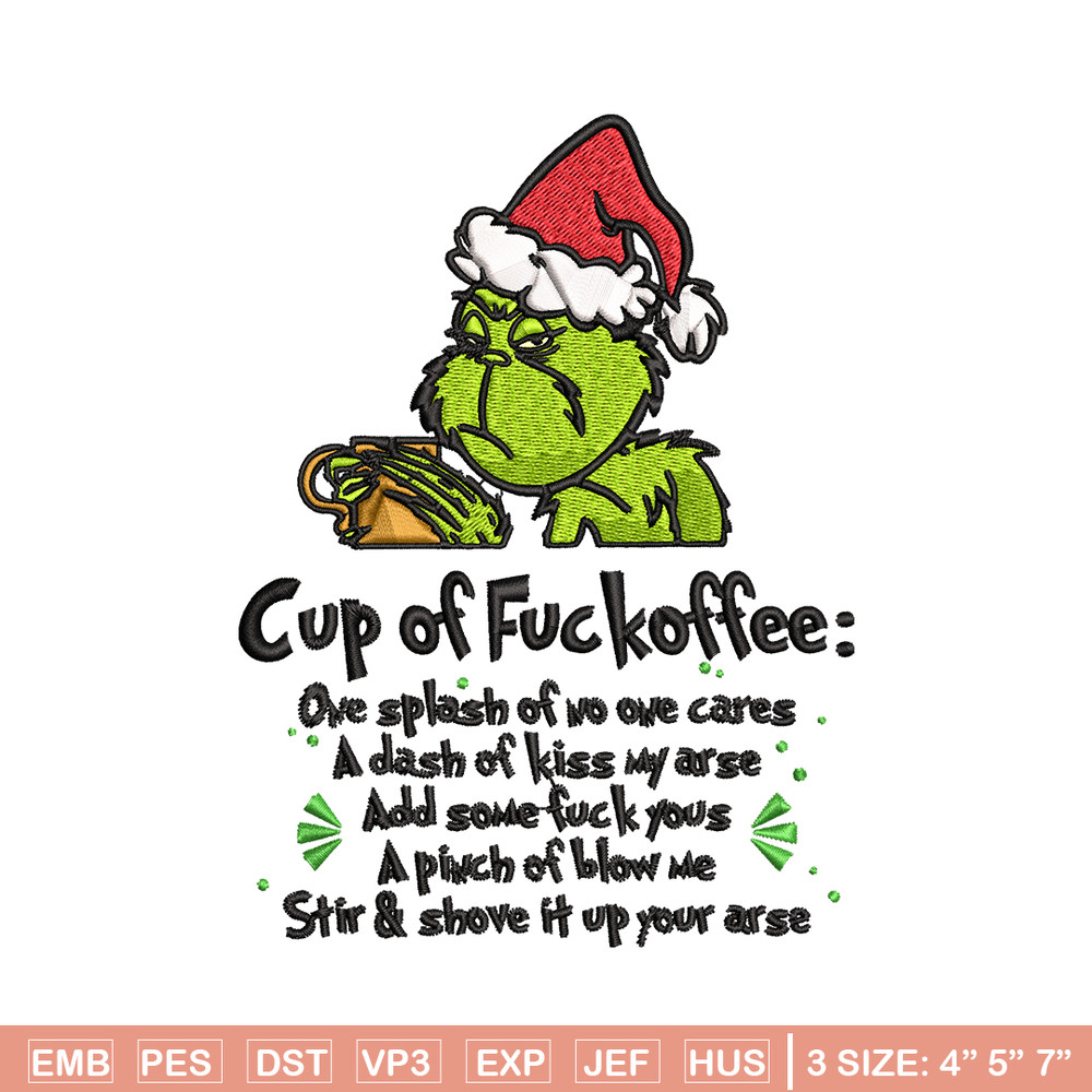 Cup of fuckoffee grinch Embroidery design, Grinch christmas Embroidery, Embroidery File, Grinch design, Instant download.jpg