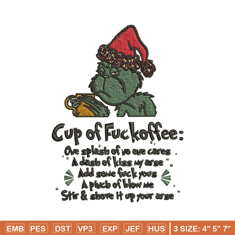 Cup of fuckoffee grinch Embroidery design, Grinch christmas Embroidery, Grinch design, Embroidery File, Instant download.jpg