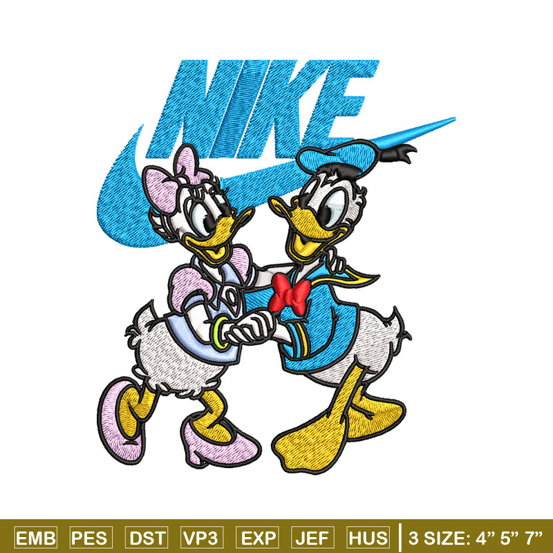 Daisy and Donald duck Nike Embroidery design, Cartoon Embroidery, Nike design, Embroidery file, Instant download.jpg