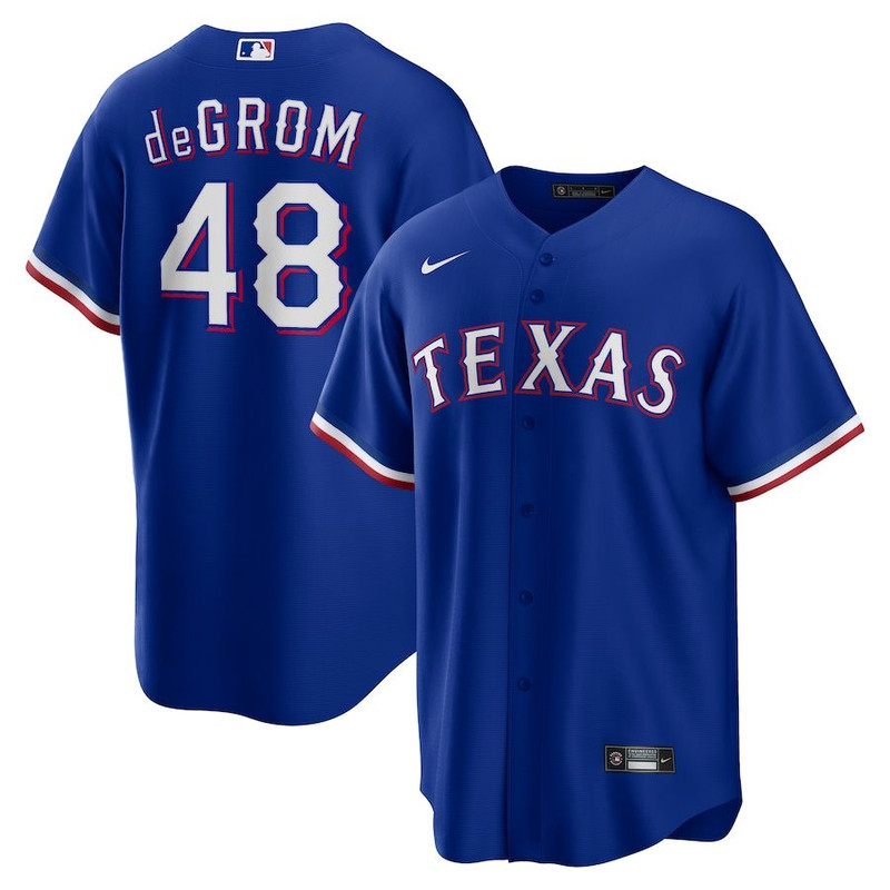 Texas Rangers Jacob deGrom Royal Jersey.jpg