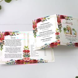 red flowers funeral program template, editable, printable memorial program, floral obituary program, instant download