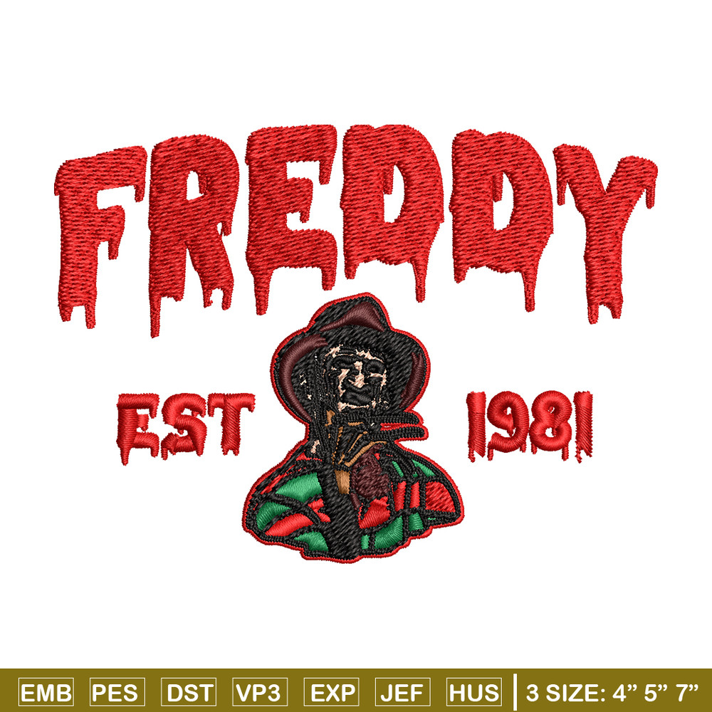 Freddy Krueger Embroidery design, Freddy horror Embroidery, Embroidery File, horror design, Digital download..jpg
