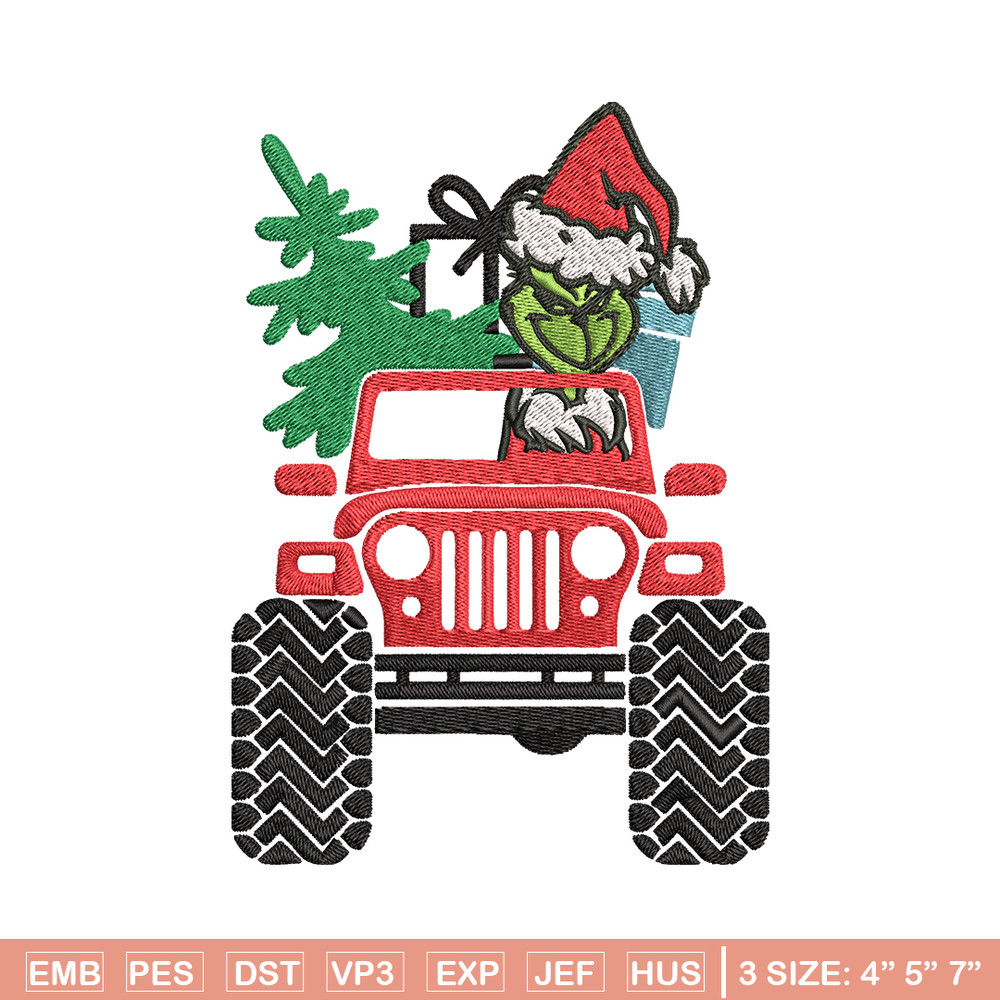 Grinch Jeep Christmas Embroidery design, Grinch Christmas Embroidery, logo design, Embroidery File, Digital download..jpg