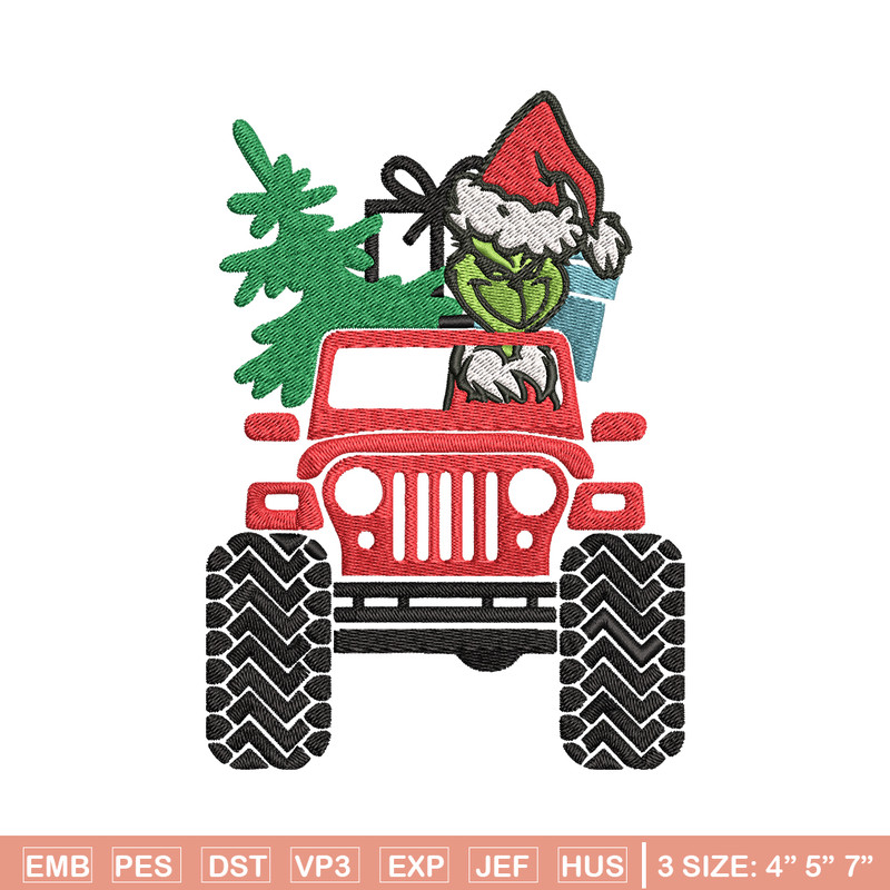 Grinch Jeep Christmas Embroidery design, Grinch Christmas Embroidery, logo design, Embroidery File, Digital download..jpg