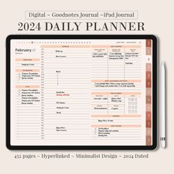 DIGITAL 2024 planner, Daily monthly weekly planner, Work student teacher hourly schedule, Monday Sunday Start, iPad