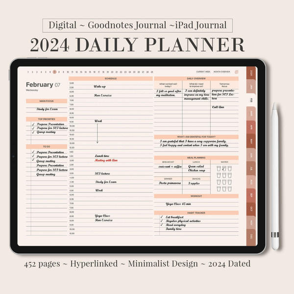 DIGITAL 2024 planner, Daily monthly weekly planner, Work student teacher hourly schedule, Monday Sunday Start, iPad (3).jpg
