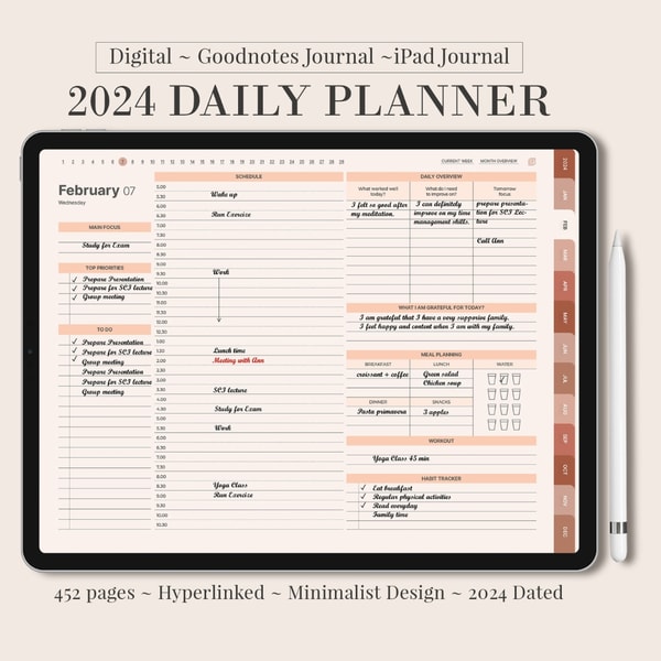DIGITAL 2024 planner, Daily monthly weekly planner, Work stu | Inspire ...