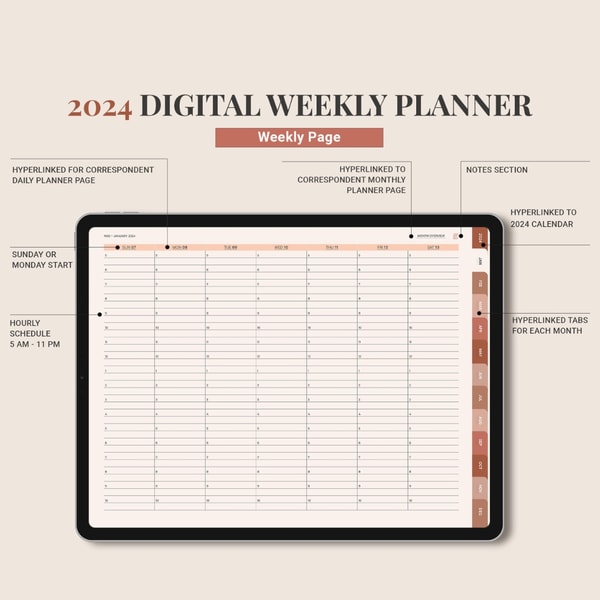 DIGITAL 2024 planner, Daily monthly weekly planner, Work stu | Inspire ...