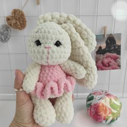 Knitted bunny toy, handmade bunny toy, knitted bunny plush, soft rabbit doll, crochet bunny