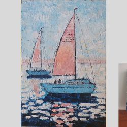 Original wall art seascape painting, original acrylic art handmade painting, sailboat painting unique wall decor.