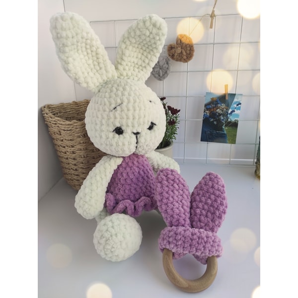 Knitted hare toy with a rattle, rattle toys, handmade, bunny | Inspire ...