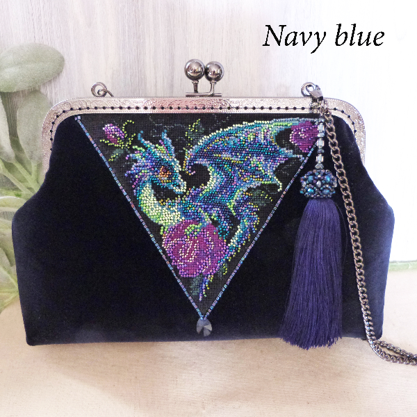 Fantasy dragon Navy velvet evening bag hand embroidery.jpg