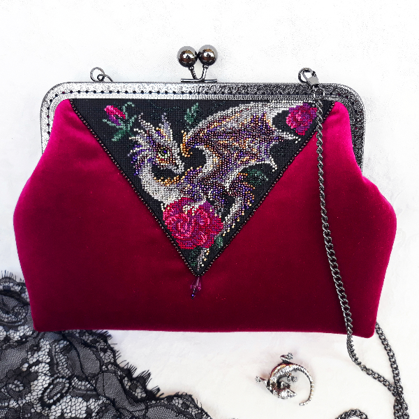 silver purple dragon in rose gothic eveninc bag.jpg