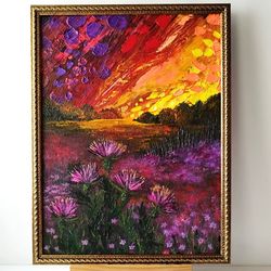 Bright Sunset Nature Landscape Painting | Textured Art