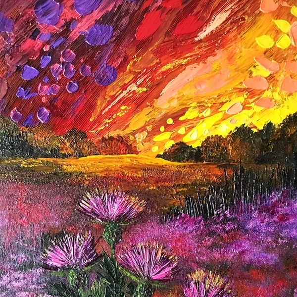 Bright Sunset Nature Landscape Painting | Textured Art | Inspire Uplift