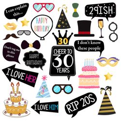30th birthday props, 30th birthday Photobooth props, 30th birthday Clipart, Photobooth Vector, 30th birthday Photo Props