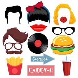 90s props, 90s photobooth props, 90s clipart, photobooth vector, 90s photo props, vintage photo booth props, retro props