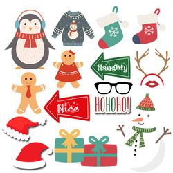 Christmas Penguin Props, Chrismast  Props, Chrismast  Photo Props, Chrismast  Clipart, Christmas Photo booth Vector