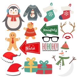 christmas penguin props, chrismast  props, chrismast  photo props, chrismast  clipart, christmas photo booth vector