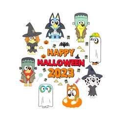 bluey happy halloween 2023 png, bluey family halloween png, bluey spooky png