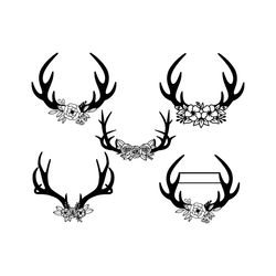 floral deer antlers svg bundle, transparent antler cut files, floral digital designs, heart boho antler clipart svg, ins