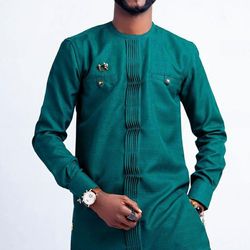 Fashion African men, 2 pieces, African men Attire, Wedding Shirt for men, senator style
