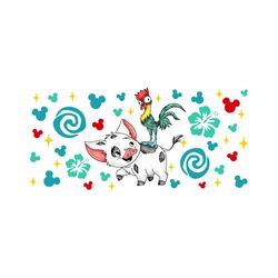 hei hei and pua coffee cup png, 16oz glass can wrap, 16oz libbey can glass, mickey tumbler wrap, full glass can wrap, mo