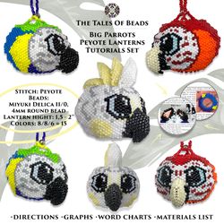 Beaded Parrots Tutorials - Seed Bead Cockatoo & Macaw Patterns - Peyote Birds Ornaments