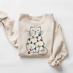 Cute Cat Christmas Sweatshirt, Cat Lover Gift For Christmas, Christmas Cat Graphic Sweatshirt, Womens Christmas Sweatshi