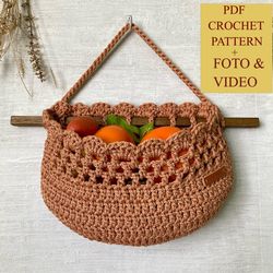 Simple PDF Crochet Pattern Hanging Basket Rustic Style Home Decor Easy crochet projects boho style for beginners