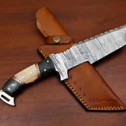 custom handmade Damascus steel hunting tracker knife camel bone handle gift for him groomsmen gift wedding anniversary