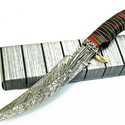 custom handmade Damascus steel hunting bowie knife hard wood handle gift for him groomsmen gift wedding anniversary gift