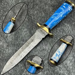 custom handmade Damascus steel hunting skinner knife resinwood handle gift for him groomsmen gift wedding anniversary gi