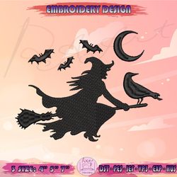 witch flying embroidery design, halloween witch embroidery, halloween embroidery design, machine embroidery designs