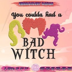 bad witch embroidery design, hocus pocus embroidery, sanderson sisters, halloween embroidery, machine embroidery designs