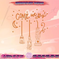 come we fly embroidery design, witch embroidery, halloween embroidery design, machine embroidery designs