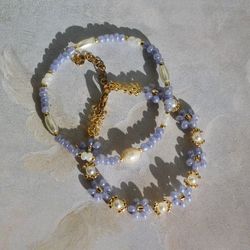 Cute purple beaded bracelet Flower pearl bracelets Handmade seed bead bracelets set Dainty jewelry Aesthetic jewelry