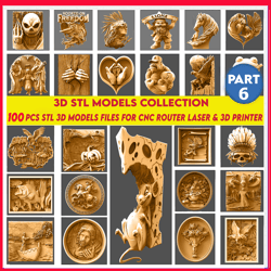part 6,100 pcs 3d stl models collection, wall decor, stl file for cnc router engraver, carving machine, relief, artcam