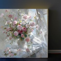 acrylic  hand painted bouquet of flowers, oil painting, digital painting, still life art, painted flowers, home decor
