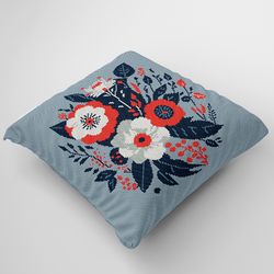 Counted cross stitch pattern Flowers, Modern cross stitch, Pillow cover, Embroidery digital pattern