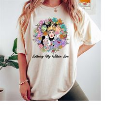 retro entering my villain era shirt, floral disney evil queen shirt, not so scary party outfit, bad withes club, cruella