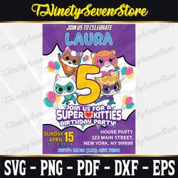 super kitties birthday invitation card template, birthday digital invitation, birthday party invitation, birthday theme