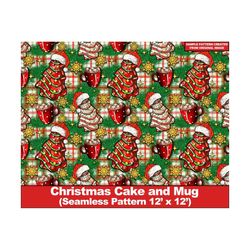 christmas cake and mug seamless digital paper, christmas digital seamless pattern, scrapbook, printable scrapbook paper, textile/fabric