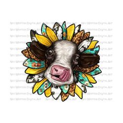 cow sunflower western png sublimation design download, farm animals png, western sunflower png, sublimate designs download