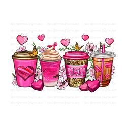 mother's day coffee cups png sublimation design download, coffee cups png design, pink coffee cups png, sublimate designs download