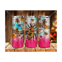 bee sunflower leopard 20oz tumbler png sublimation design download, bee tumbler png, western tumbler png, sublimate designs download