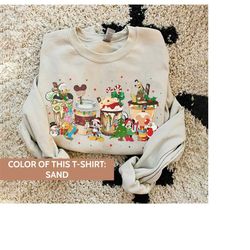 retro disney christmas character coffee shirt, vintage mickey and friends christmas, drink and food xmas, christmas latt