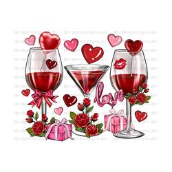 valentine's day wine glasses png sublimation design download, valentine's day png, valentine's wine png, sublimate designs download