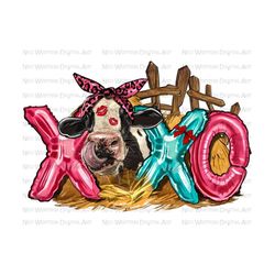 xoxo cow valentine's day png sublimation design download, valentine's day png, cow png, valentines animal png, sublimate designs download