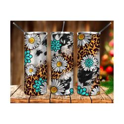daisy leopard with cowhide tumbler png 20oz tumbler sublimation design download, western tumbler png, sublimate designs download